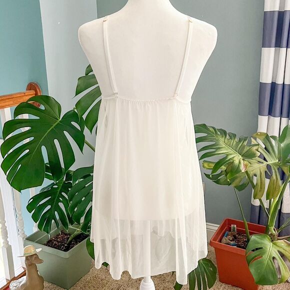 White and pink floral embroidered sheer slip dress size small - Picture 3 of 7